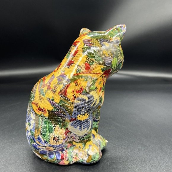 Vintage Decoupage Cat Kitten Patchwork Victorian Style 6.5” Tall Figurine - Picture 6 of 14